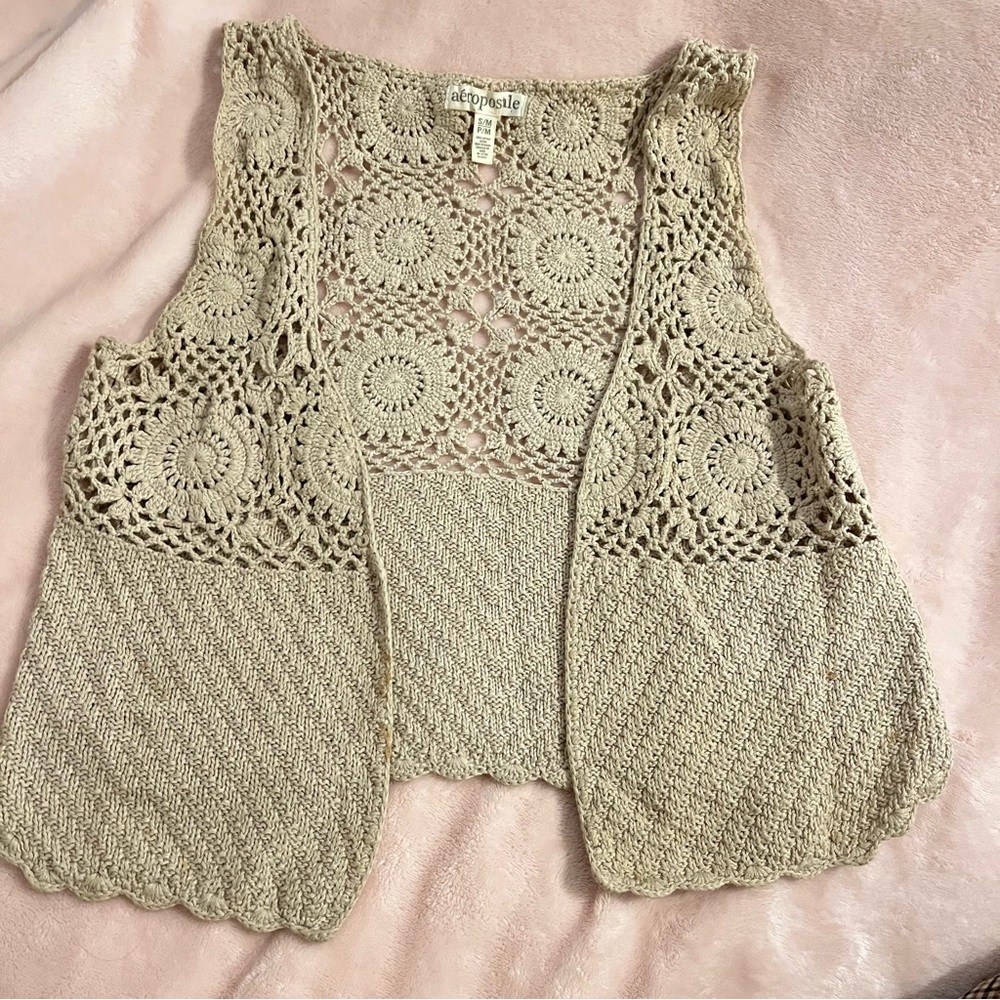Aeropostale crochet jacket, beige - Picture 1 of 4